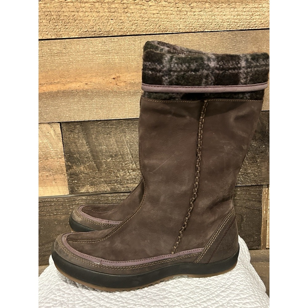 Ecco Soft Boots Faux‎ Fur Lined Suede Brown Purple Plaid Snow Boots Sz 39 8-8-5